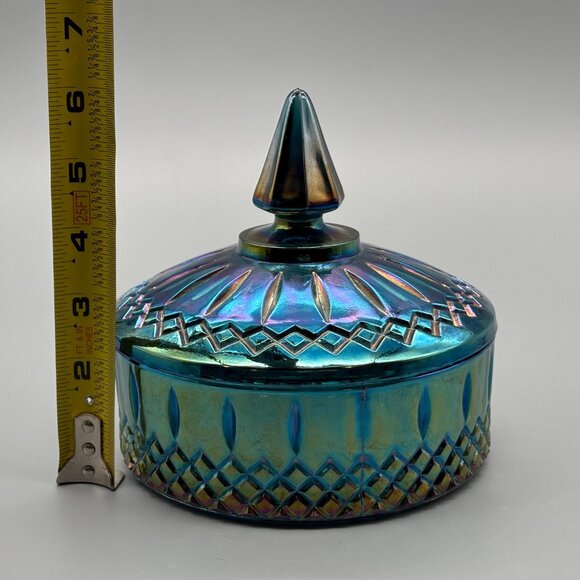 Vintage Indiana Glass Princess Candy Dish Blue Carnival Dish Lidded Vanity - Picture 11 of 11